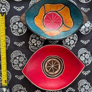 Red Decorative Bowl with Geometric Design